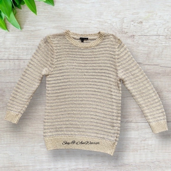 Theory cotton/linen blend open weave nubby striped crewneck sweater - Picture 3 of 8